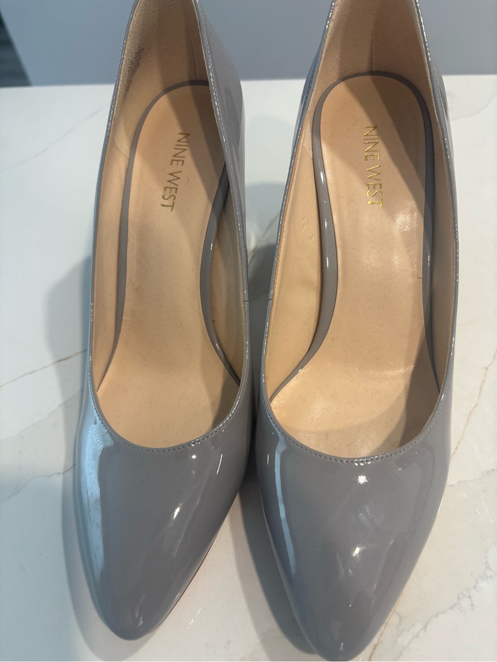 Nine West Gray Patent Pointed-Toe Block-Heel Pumps